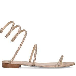 René Caovilla 10mm Embellished beige leather flat sandals size 39 or US 9